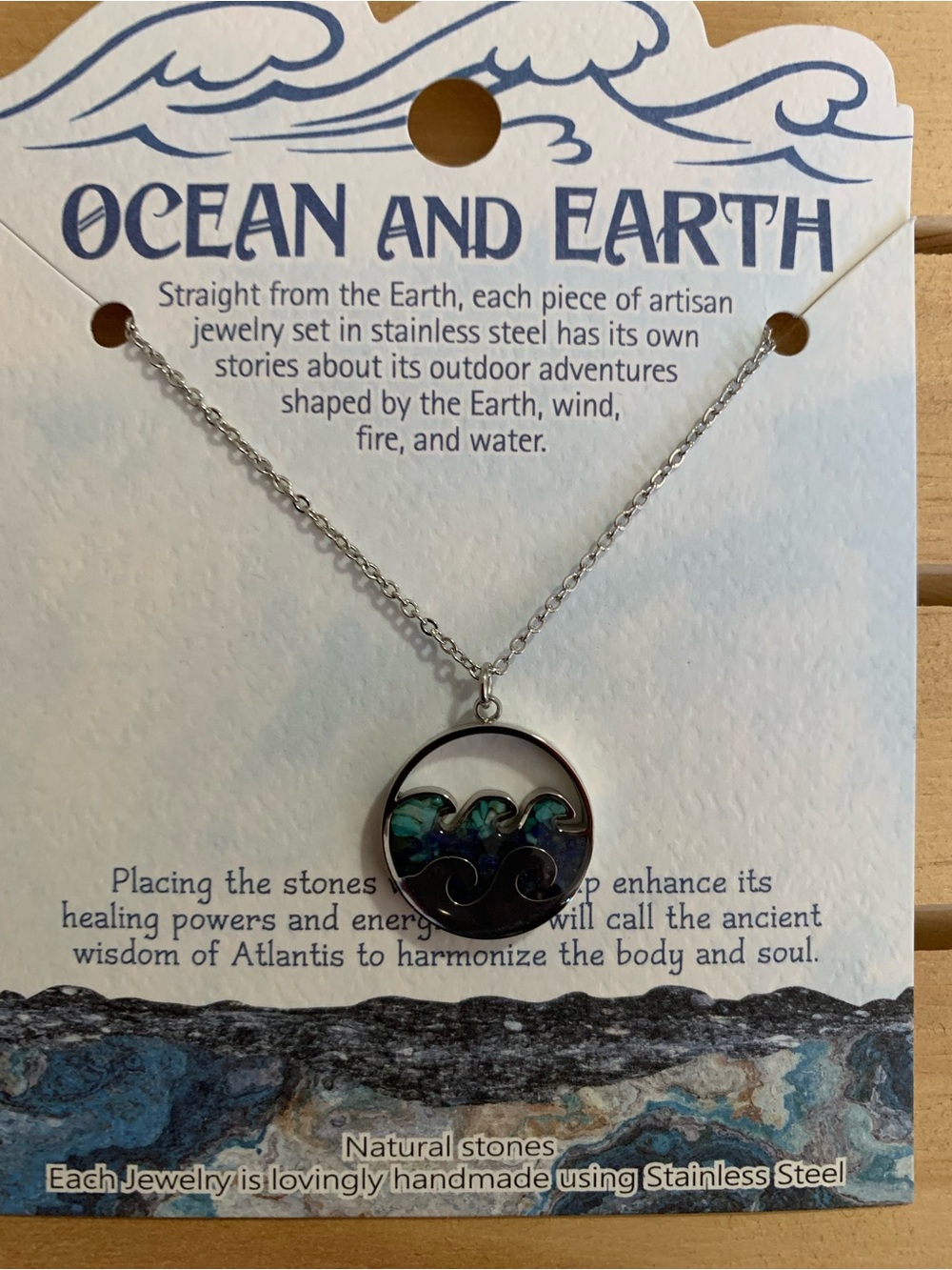 Silver Wave Pendant Necklace with Teal Inlay by Louren Spencer